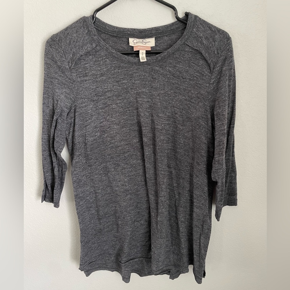 Jessica Simpson Maternity Nursing Top Gray Long Sleeve M Breastfeeding Shirt